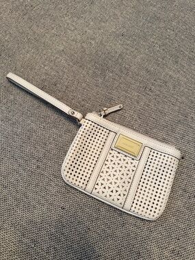 Nine West Cream Perforated Wristlet with Gold Logo Plaque